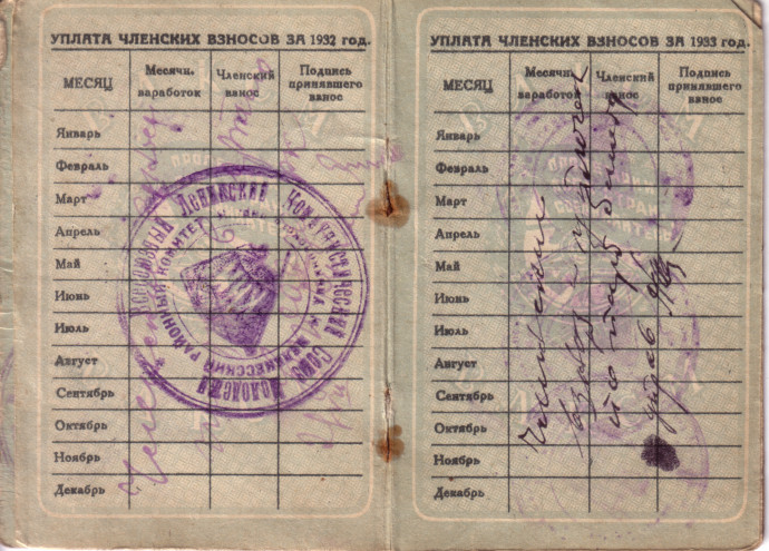 Уплата комсомольских взносов.